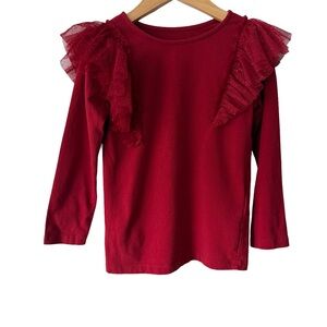 H&M Red Long Sleeve Kids Top with Sparkle Ruffles 6x/7